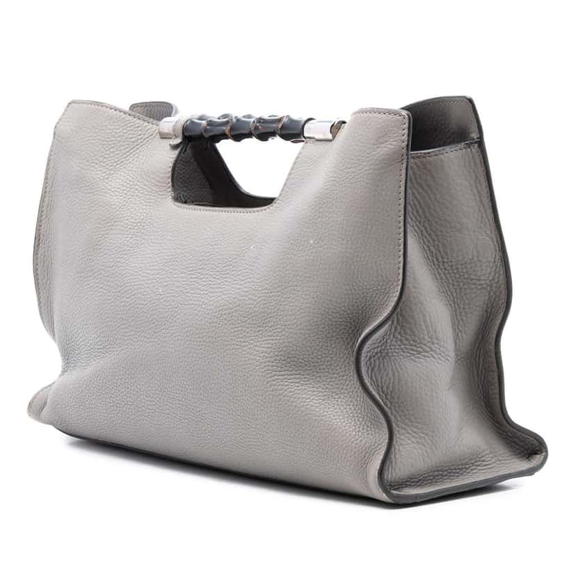 Gucci Medium Calfskin Bamboo Daily Shopper Satchel Grey Leather Very good condition - Back View