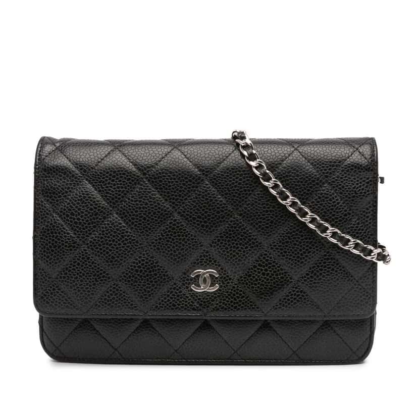 Chanel CC Quilted Caviar Wallet on Chain Black Leather Very good condition - Front View
