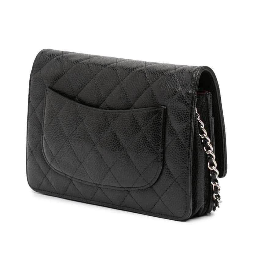 Chanel CC Quilted Caviar Wallet on Chain Black Leather Very good condition - Back View