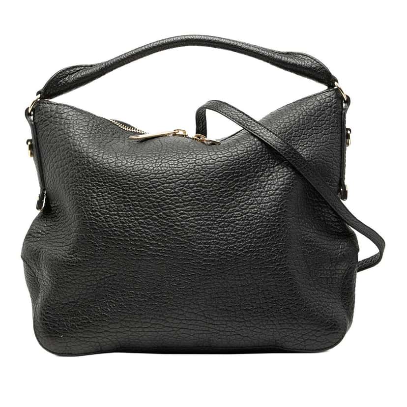 Burberry Small Heritage Grained Calfskin Ledbury Hobo Black Leather Very good condition - Front View
