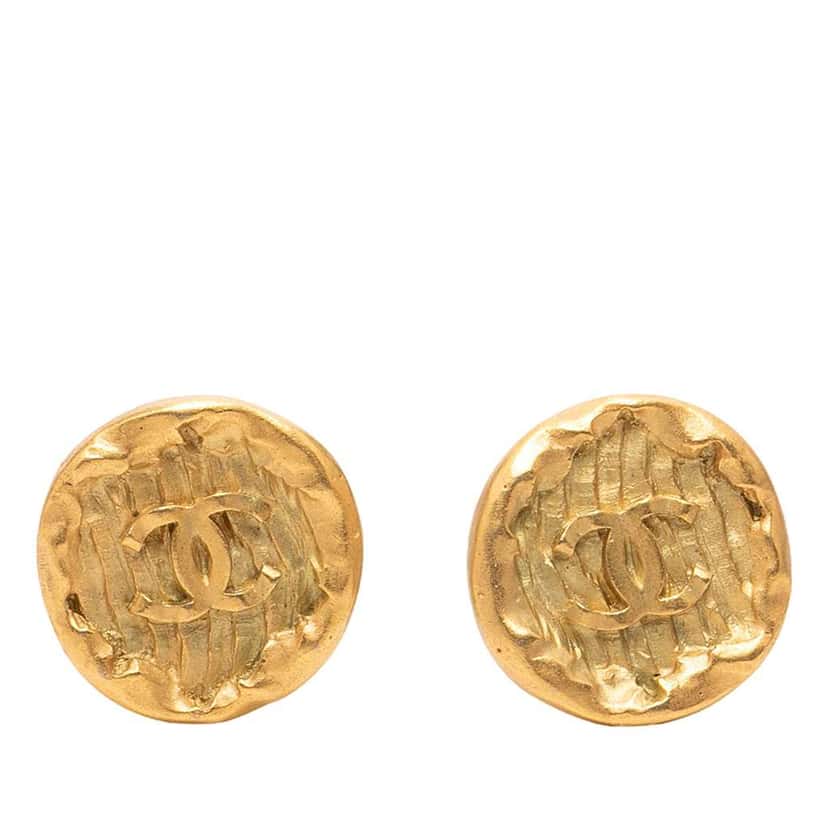 Chanel CC Gold Plated Round Clip On Earrings Gold Metal Very good condition - Front View