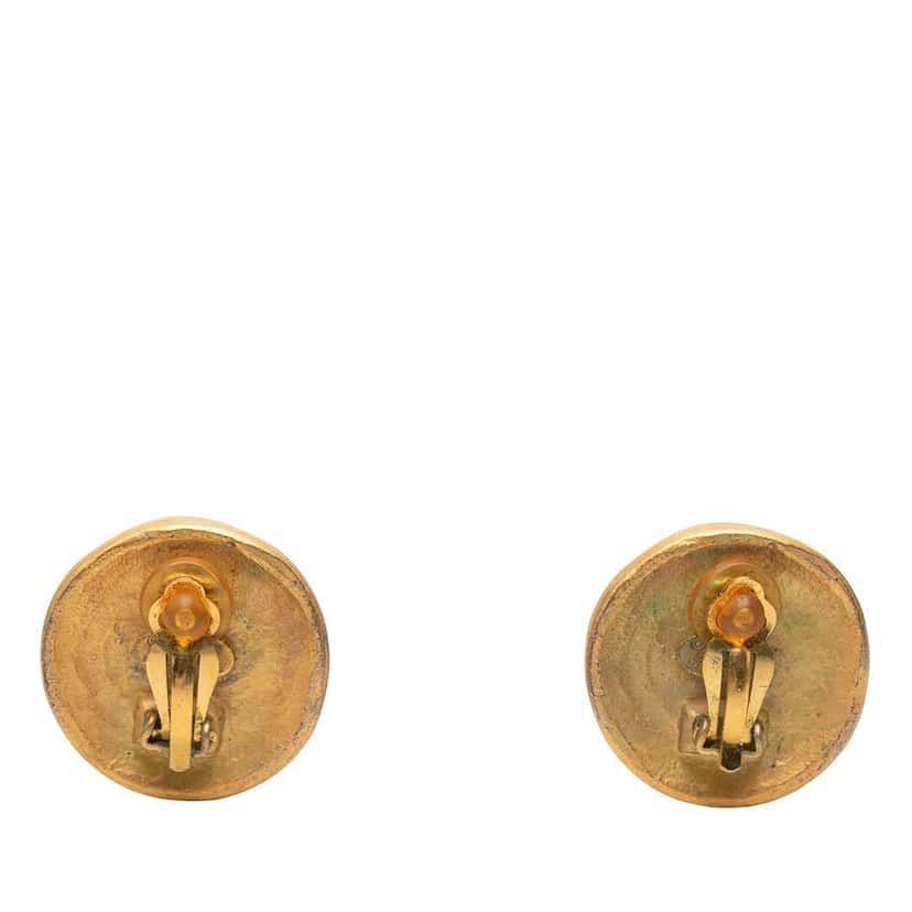 Chanel CC Gold Plated Round Clip On Earrings Gold Metal Very good condition - Back View