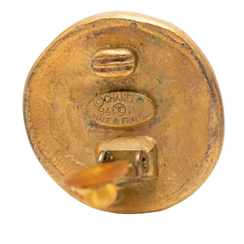 Chanel CC Gold Plated Round Clip On Earrings Gold Metal Very good condition - Inside View