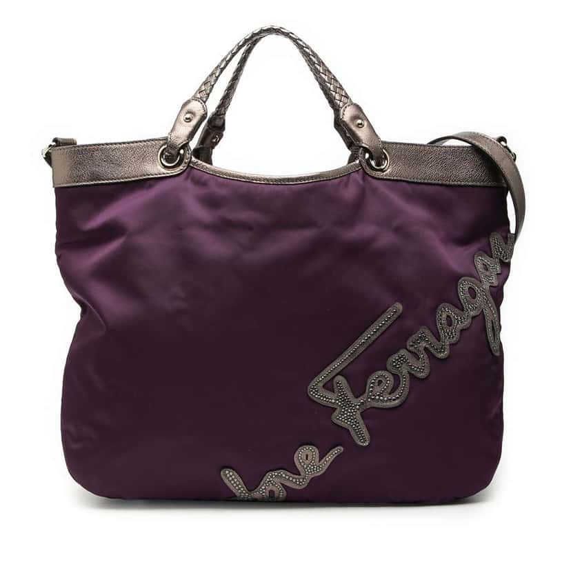 Salvatore Ferragamo Nylon Crystal Embellished Satchel Purple Very good condition - Front View