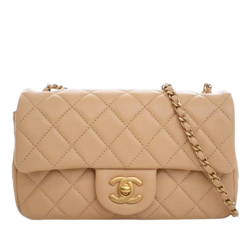 Chanel Mini Rectangular Classic Lambskin Pearl Crush Single Flap Brown Leather Very good condition - Front View
