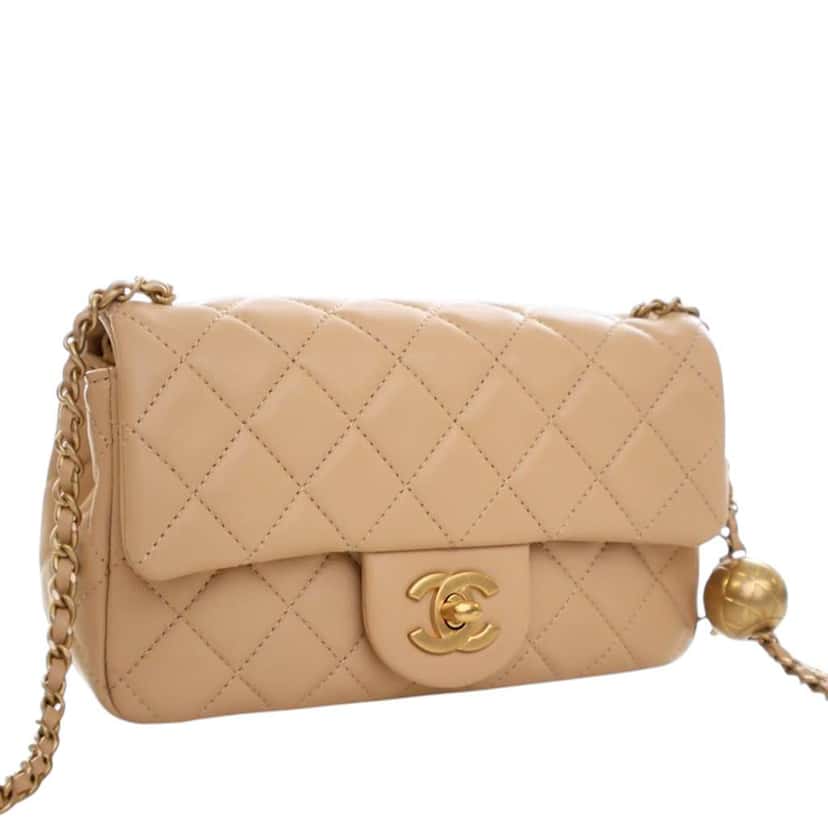 Chanel Mini Rectangular Classic Lambskin Pearl Crush Single Flap Brown Leather Very good condition - Back View