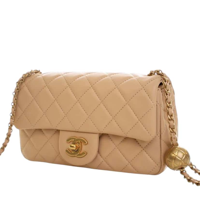 Chanel Mini Rectangular Classic Lambskin Pearl Crush Single Flap Brown Leather Very good condition - Inside View