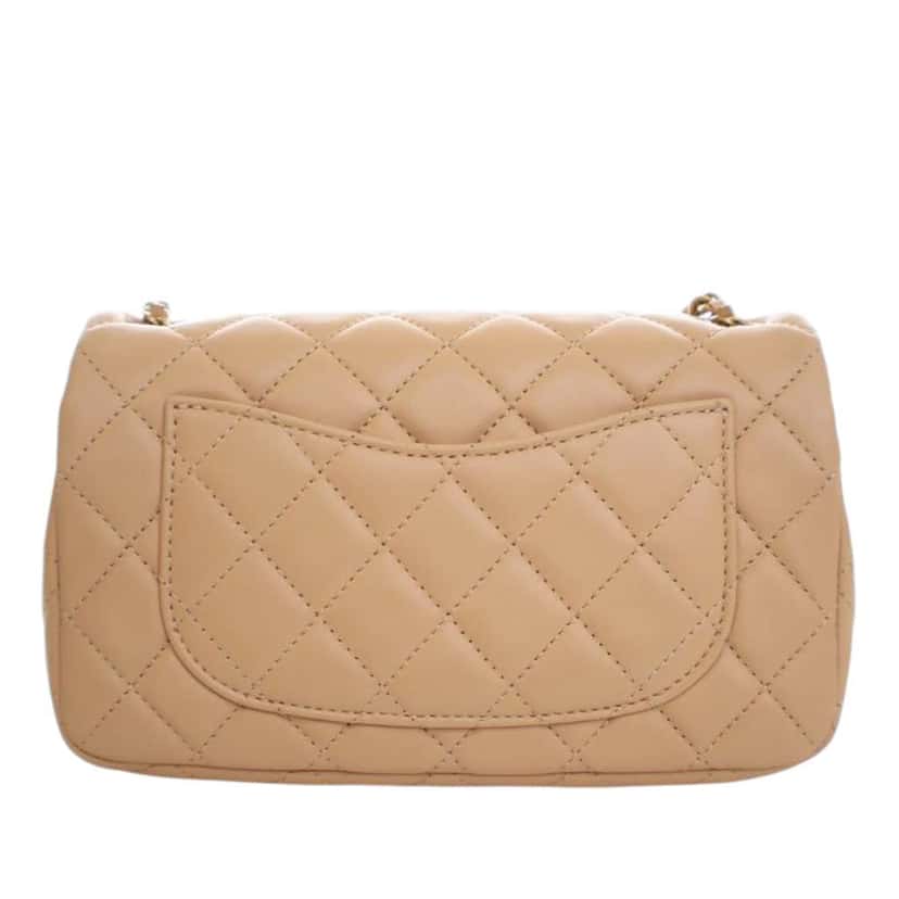 Chanel Mini Rectangular Classic Lambskin Pearl Crush Single Flap Brown Leather Very good condition - Model View