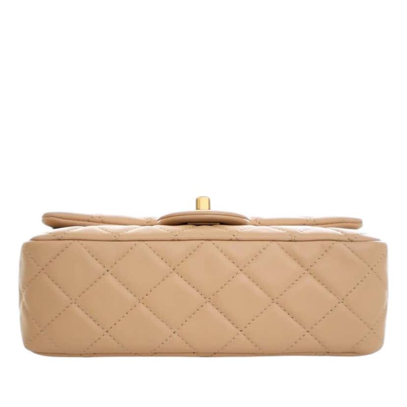 Chanel Mini Rectangular Classic Lambskin Pearl Crush Single Flap Brown Leather Very good condition - Box View
