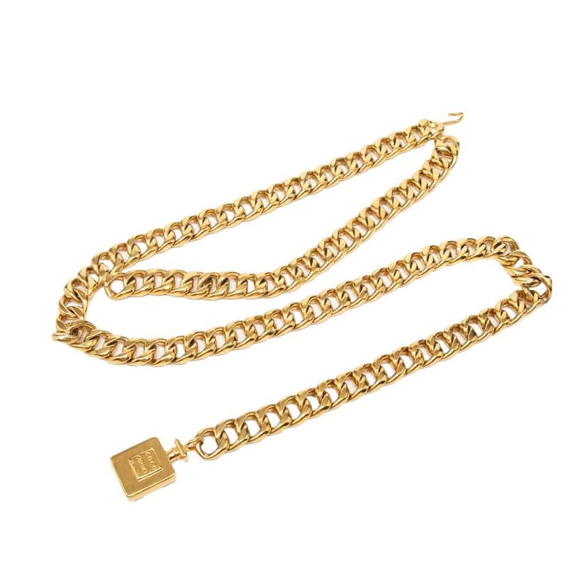 Chanel Gold Plated Chain Perfume Bottle Charm Belt Gold Metal Good condition - Front View