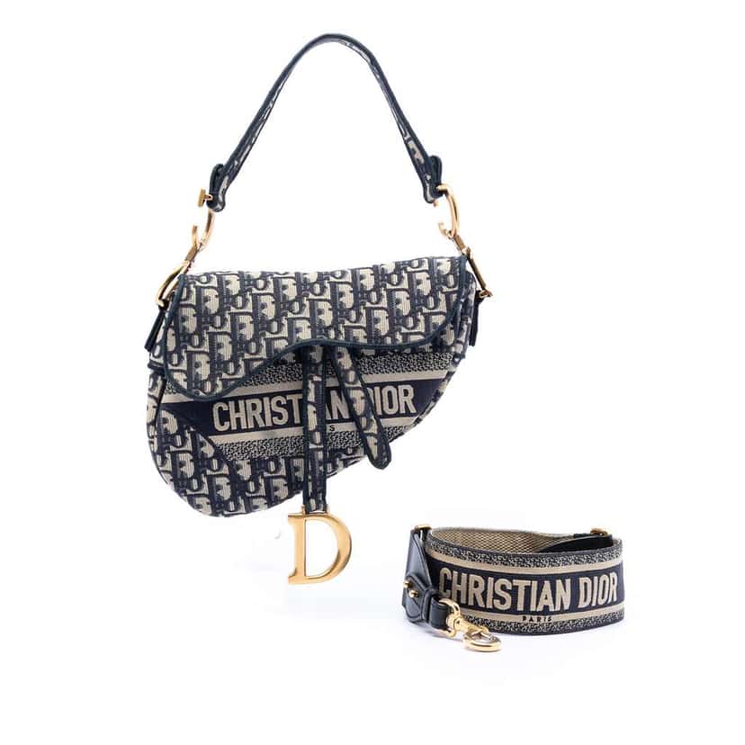 Dior Oblique Embroidered Canvas Saddle Bag Blue Canvas Very good condition - Front View