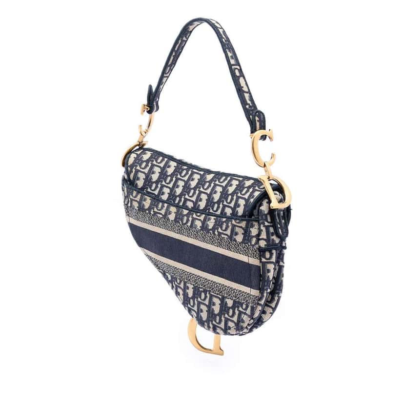 Dior Oblique Embroidered Canvas Saddle Bag Blue Canvas Very good condition - Back View