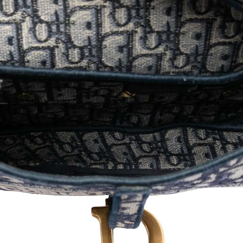 Dior Oblique Embroidered Canvas Saddle Bag Blue Canvas Very good condition - Model View