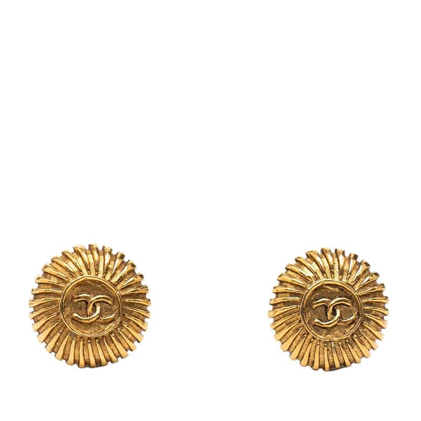 Chanel CC Gold Plated Round Clip on Earrings Gold Metal Very good condition - Front View
