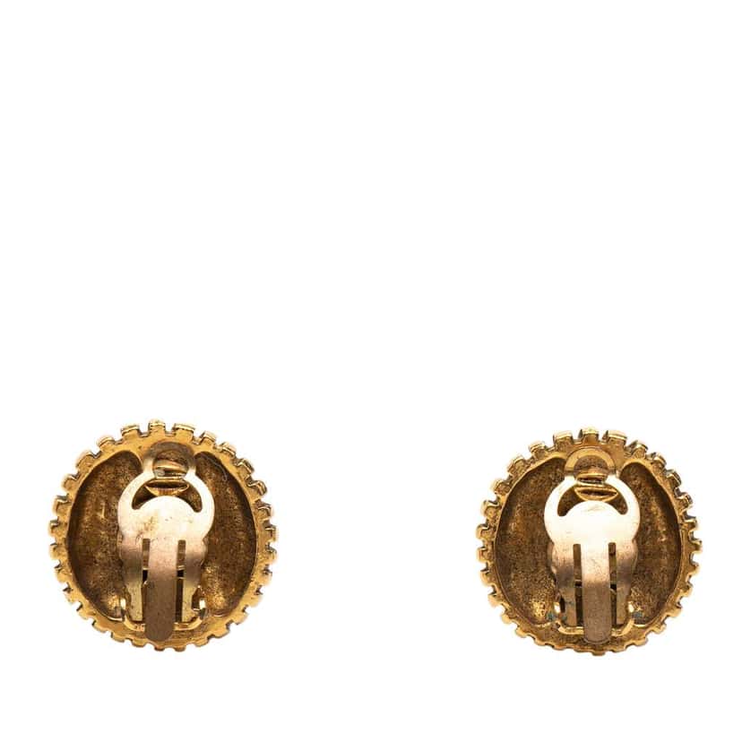Chanel CC Gold Plated Round Clip on Earrings Gold Metal Very good condition - Back View