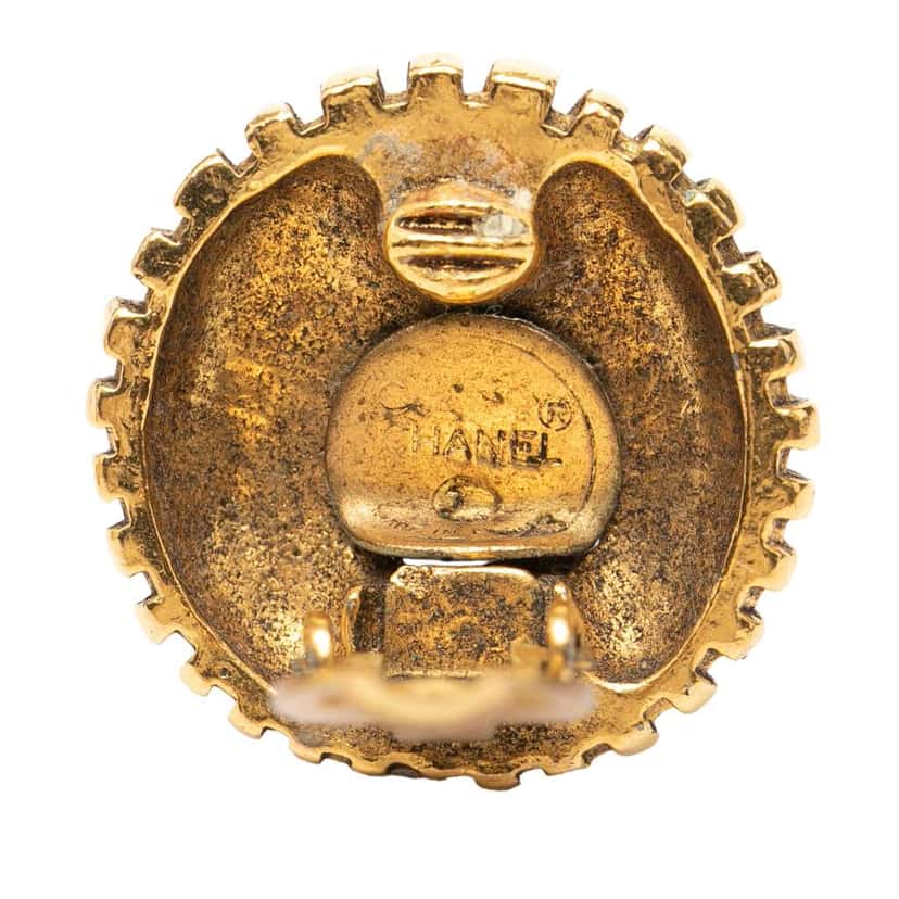 Chanel CC Gold Plated Round Clip on Earrings Gold Metal Very good condition - Inside View