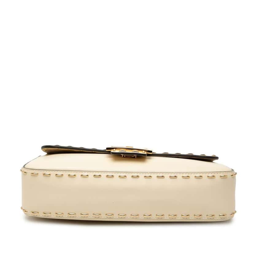 Fendi Leather Metal Stitch Baguette Satchel Brown Leather Good condition - Inside View