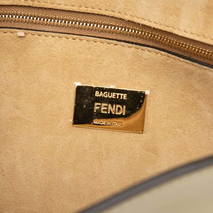 Fendi Leather Metal Stitch Baguette Satchel Brown Leather Good condition - Box View