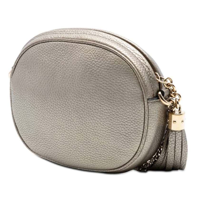 Gucci Mini Metallic Pebbled Calfskin Soho Chain Crossbody Silver Leather Very good condition - Back View