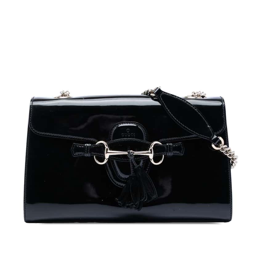Gucci Medium Patent Emily Shoulder Bag Black Leather Very good condition - Front View