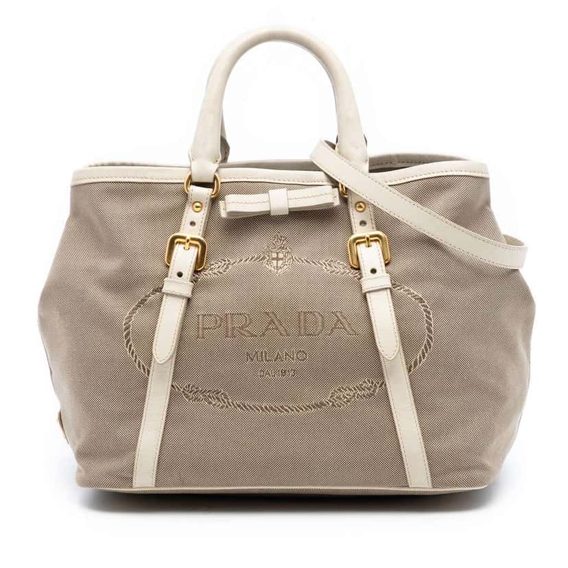 Prada Canvas Canapa Logo Bow Satchel Brown Canvas Very good condition - Front View