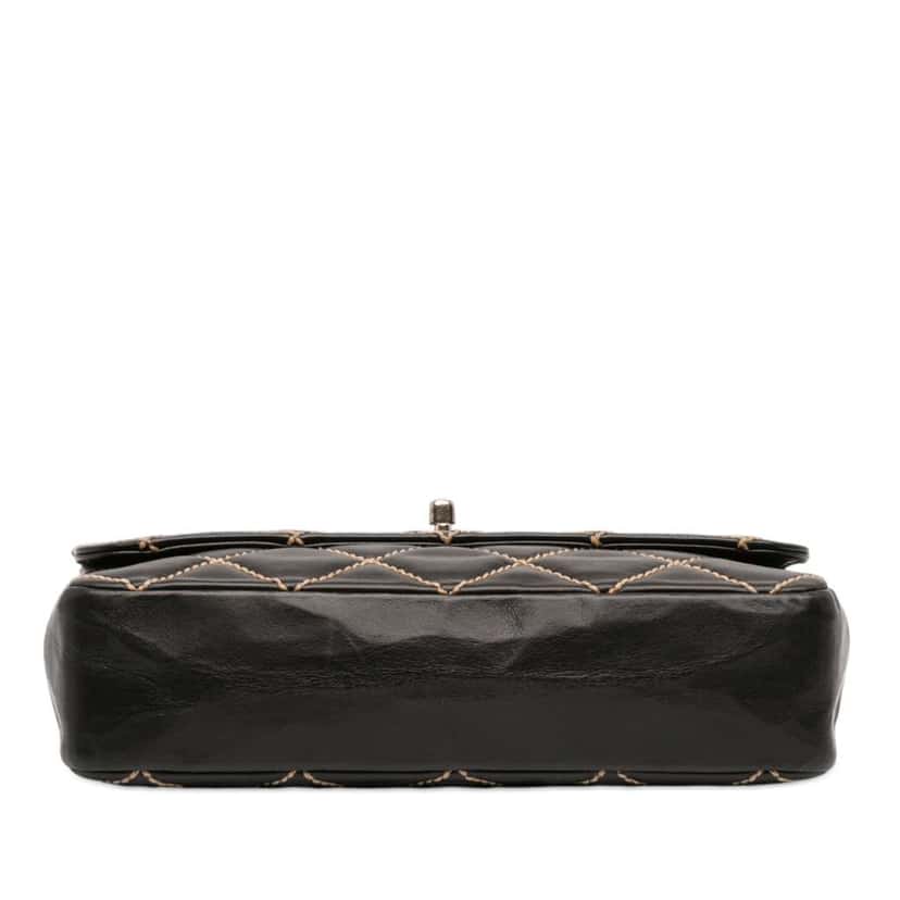 Chanel CC Wild Stitch Lambskin Flap Black Leather Very good condition - Inside View