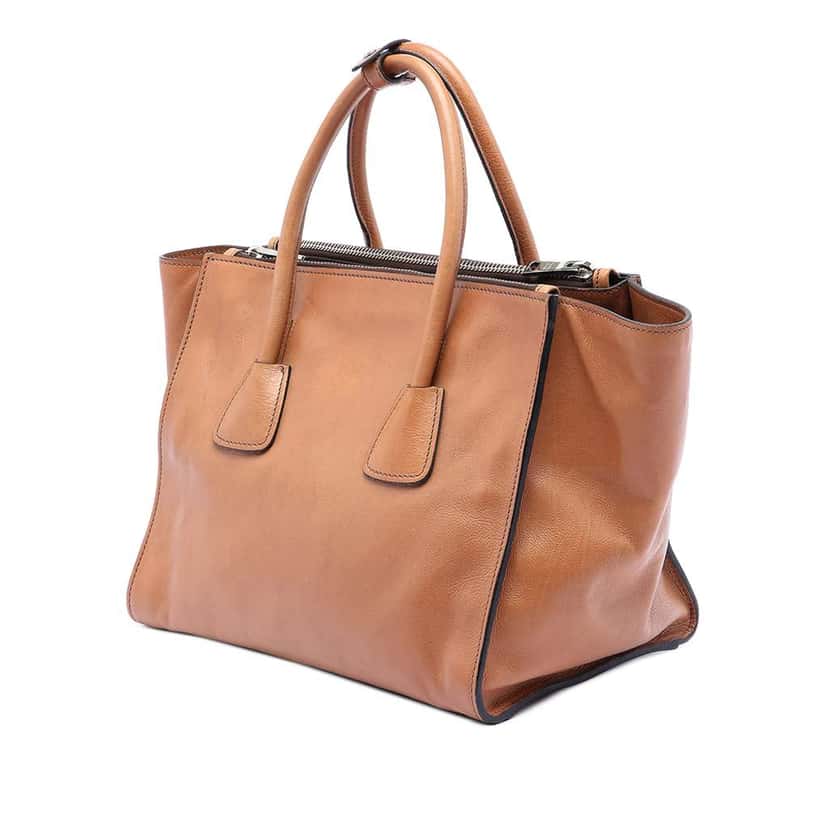 Prada Glace Calf Twin Pocket Satchel Brown Leather Very good condition - Back View