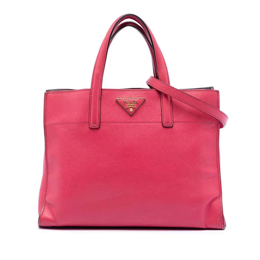 Prada Saffiano Soft Triple Pocket Tote Pink Leather Very good condition - Front View