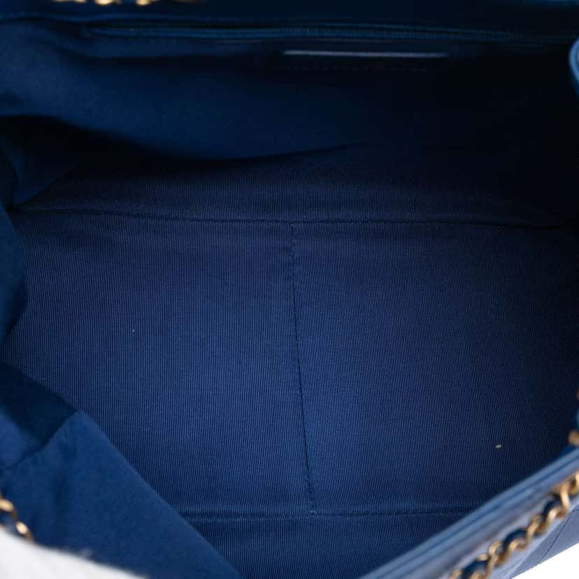 Chanel Medium Stitched Calfskin Egyptian Amulet Drawstring Bucket Bag Blue Leather Good condition - Model View