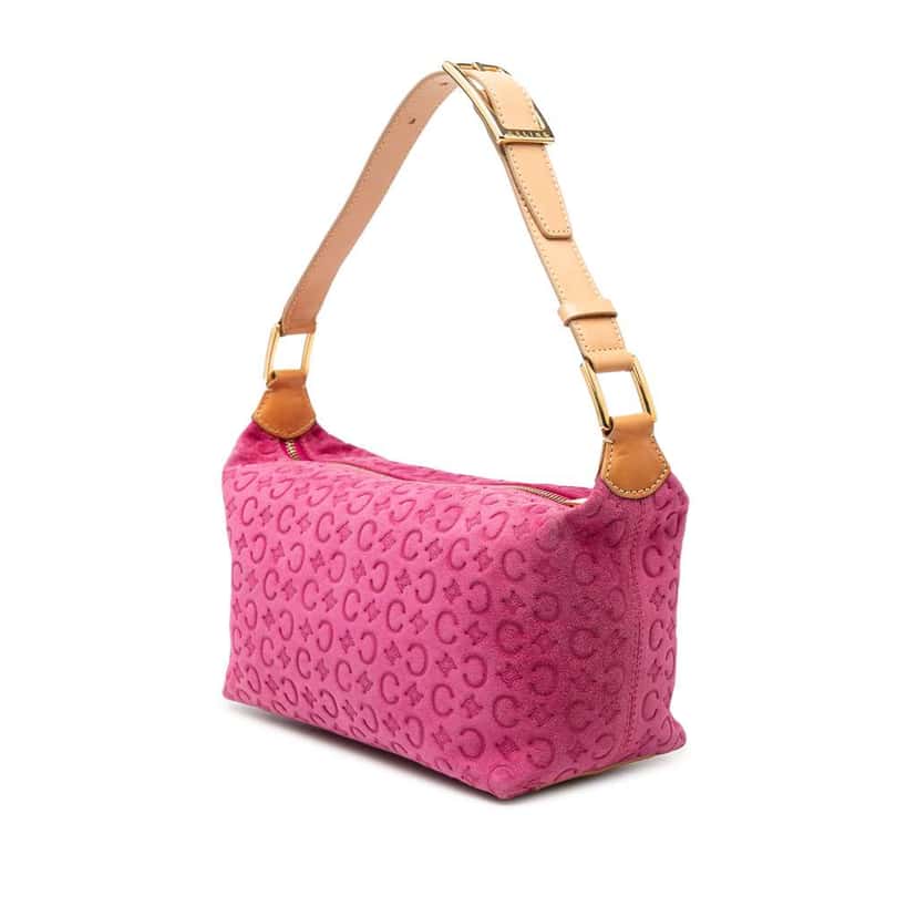 Celine C Macadam Suede Shoulder Bag Pink Leather Very good condition - Back View