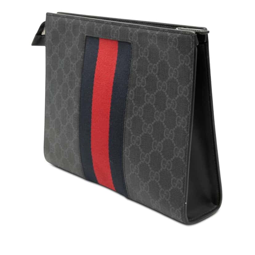 Gucci GG Supreme Web Clutch Black Canvas Very good condition - Back View