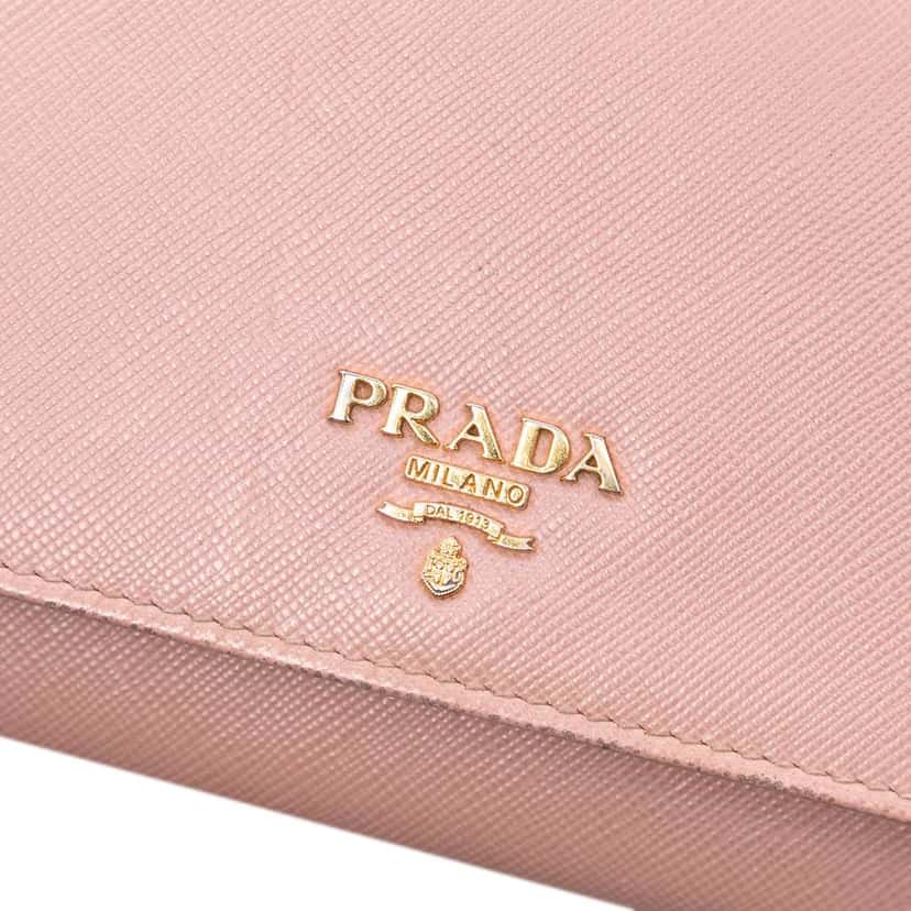 Prada Saffiano Wallet On Chain Pink Leather Very good condition - Box View