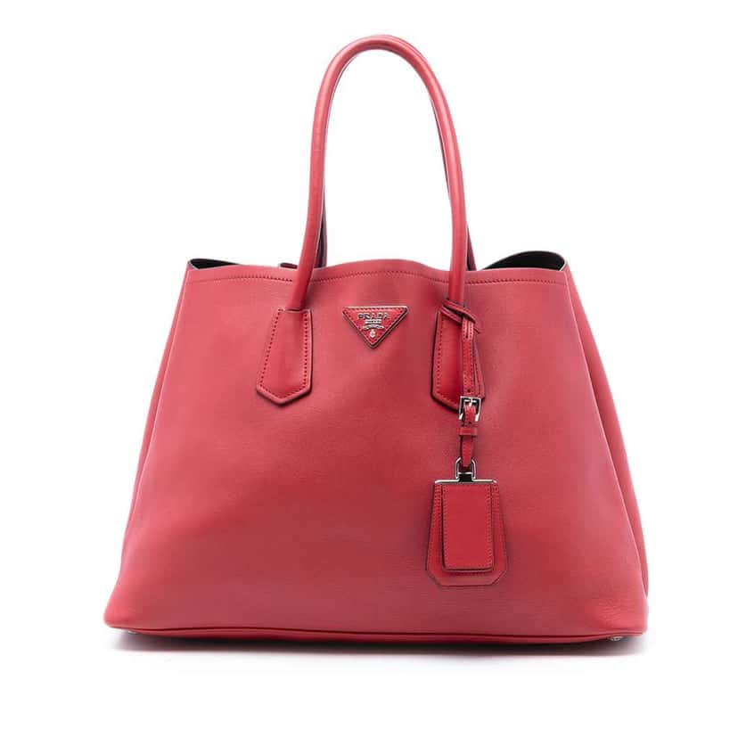 Prada Large Saffiano Cuir Double Satchel Red Leather Very good condition - Front View