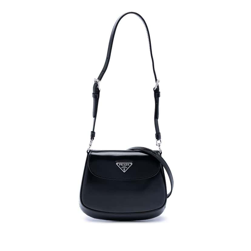 Prada Mini Brushed Leather Cleo Flap Black Leather Very good condition - Front View