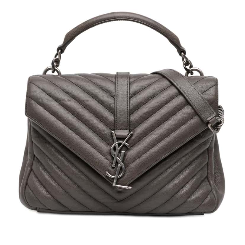 Saint Laurent Medium Chevron Sheepskin Monogram College Satchel Grey Leather Very good condition - Front View