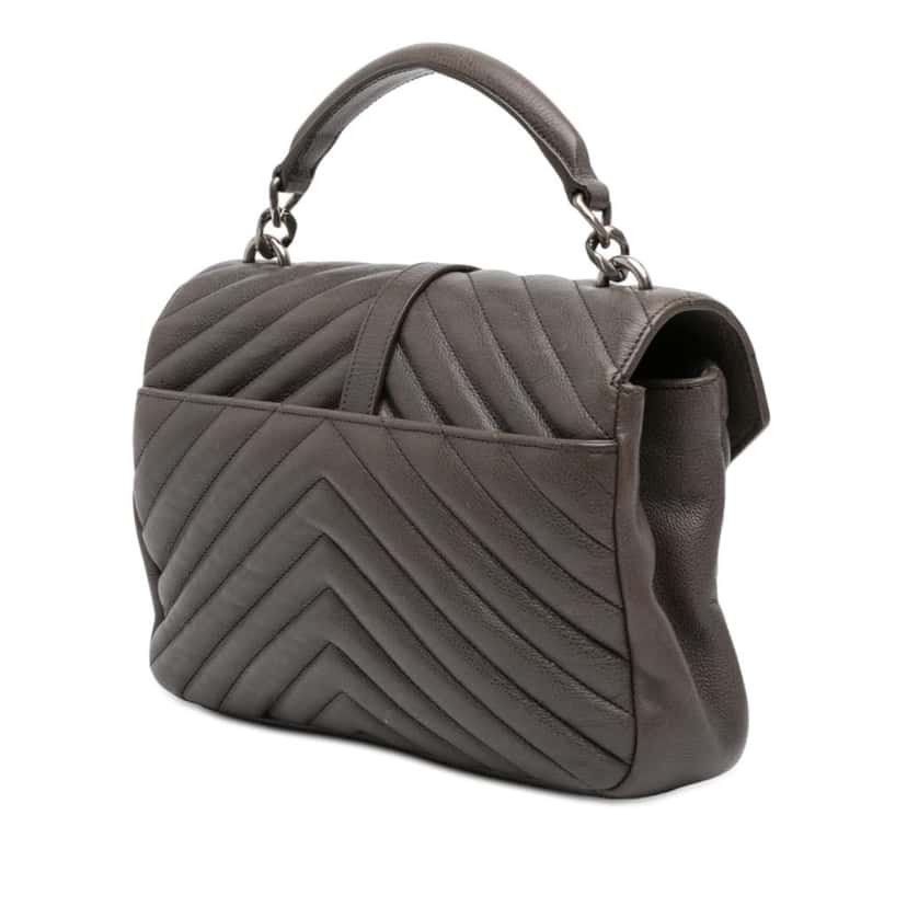 Saint Laurent Medium Chevron Sheepskin Monogram College Satchel Grey Leather Very good condition - Back View