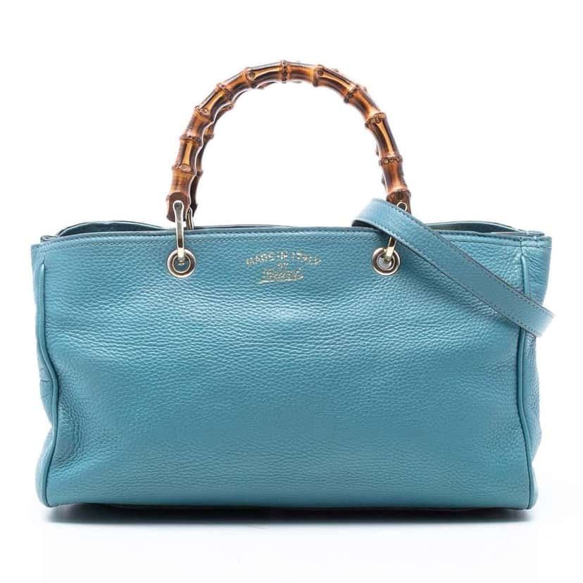 Gucci Medium Calfskin Bamboo Shopper Satchel Blue Leather Very good condition - Front View