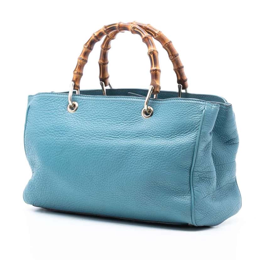 Gucci Medium Calfskin Bamboo Shopper Satchel Blue Leather Very good condition - Back View