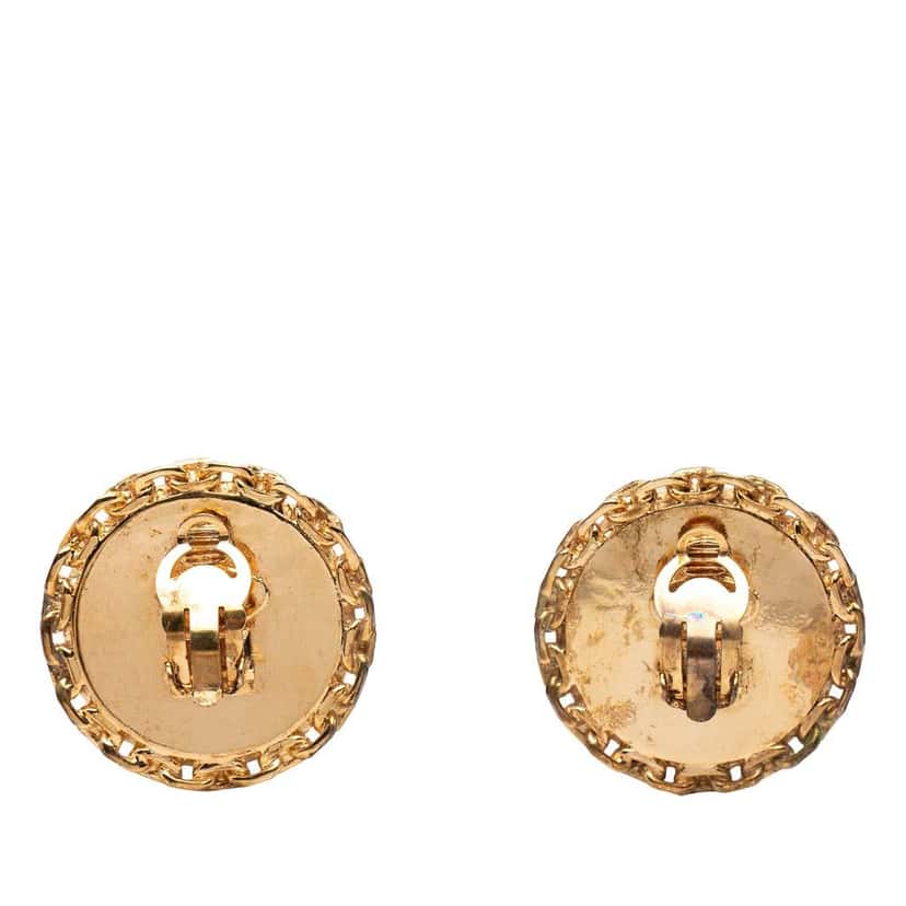 Chanel CC Gold Plated and Acrylic Round Clip On Earrings Gold Metal Good condition - Back View