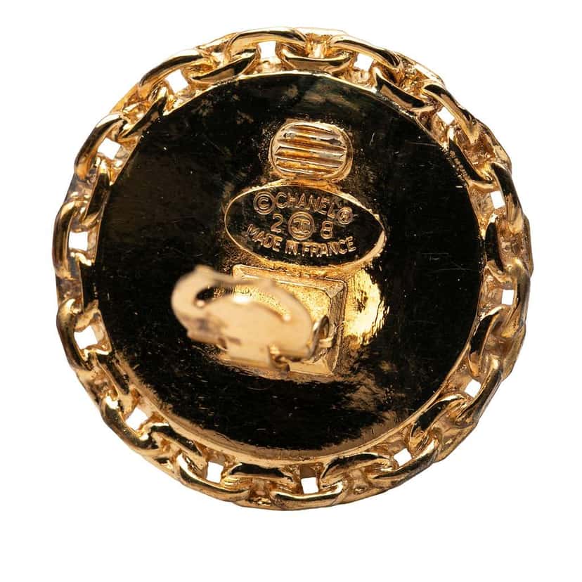 Chanel CC Gold Plated and Acrylic Round Clip On Earrings Gold Metal Good condition - Inside View