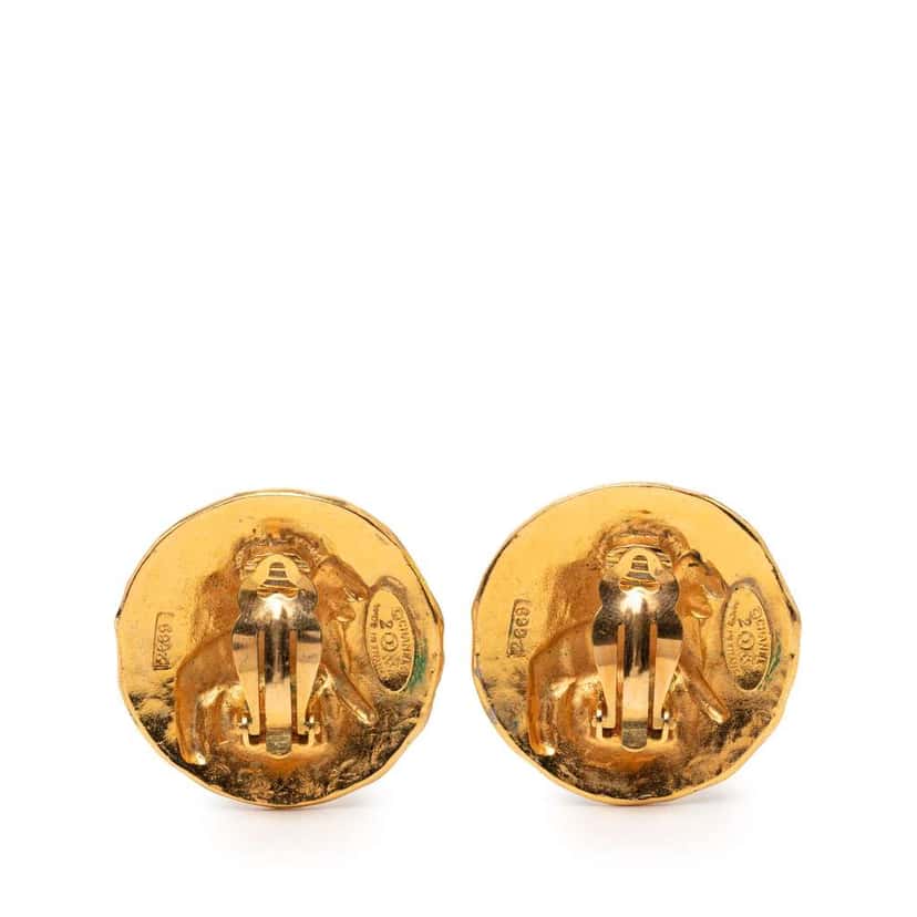 Chanel Gold Plated Lion Round Clip On Earrings Gold Metal Very good condition - Back View