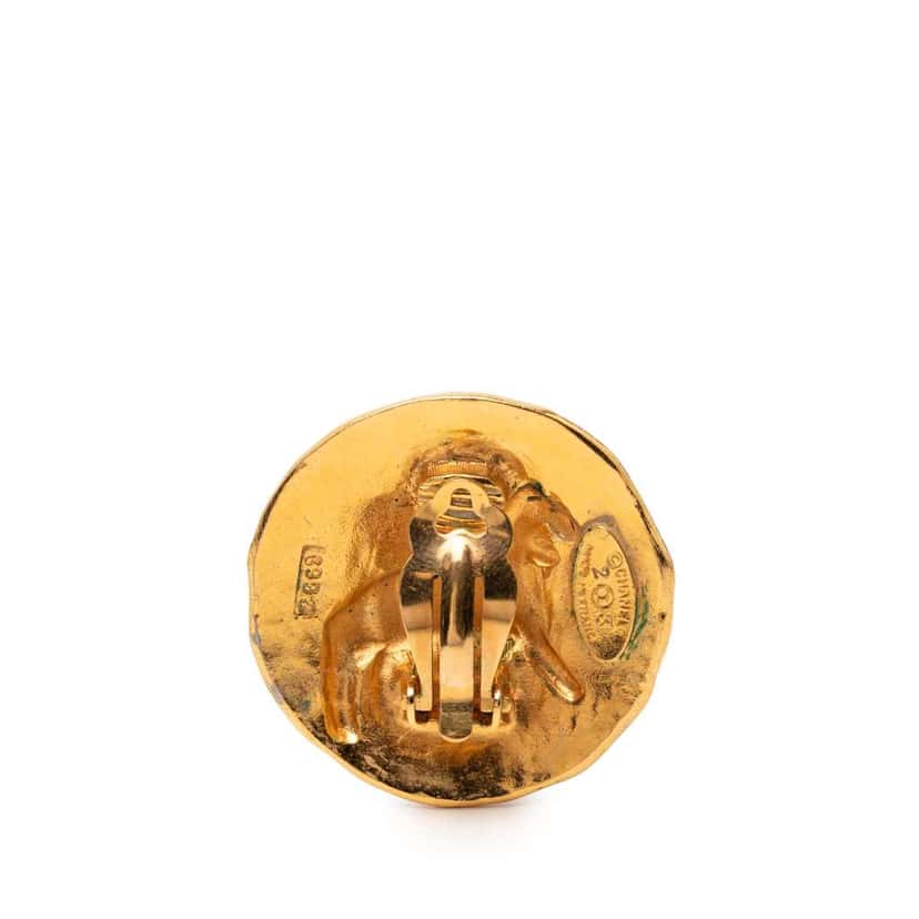 Chanel Gold Plated Lion Round Clip On Earrings Gold Metal Very good condition - Inside View
