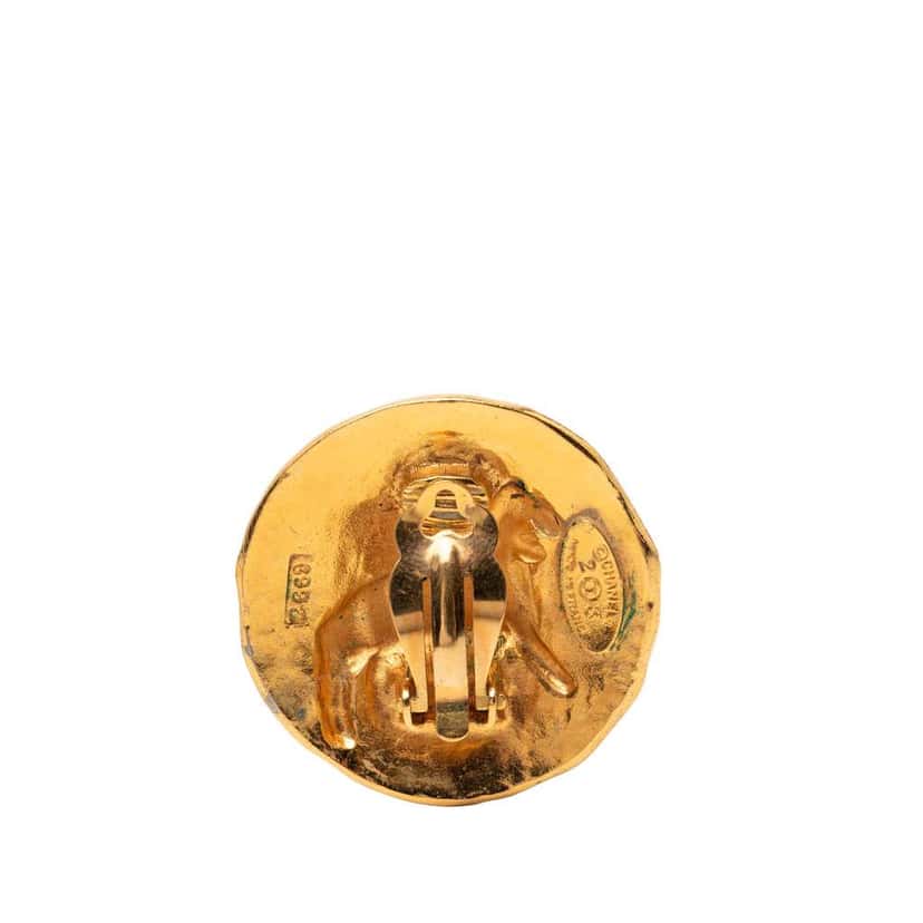Chanel Gold Plated Lion Round Clip On Earrings Gold Metal Very good condition - Model View