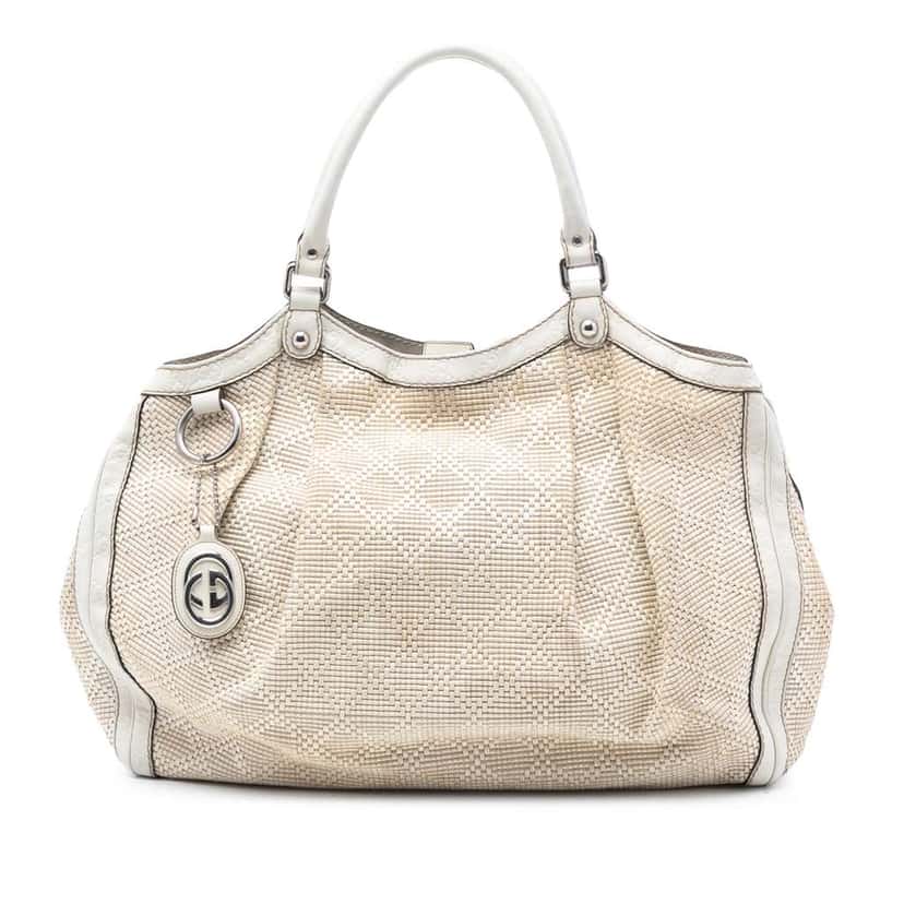 Gucci Large Diamante Raffia Sukey Tote Brown Very good condition - Front View