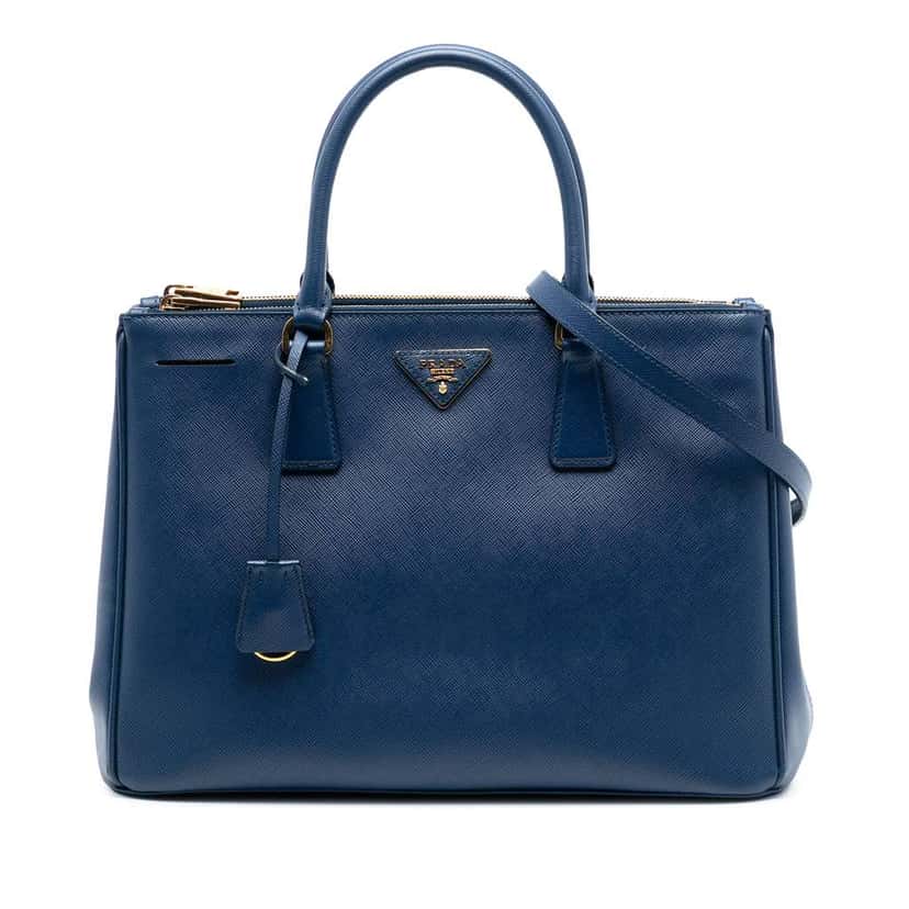Prada Medium Saffiano Lux Galleria Double Zip Satchel Blue Leather Very good condition - Front View
