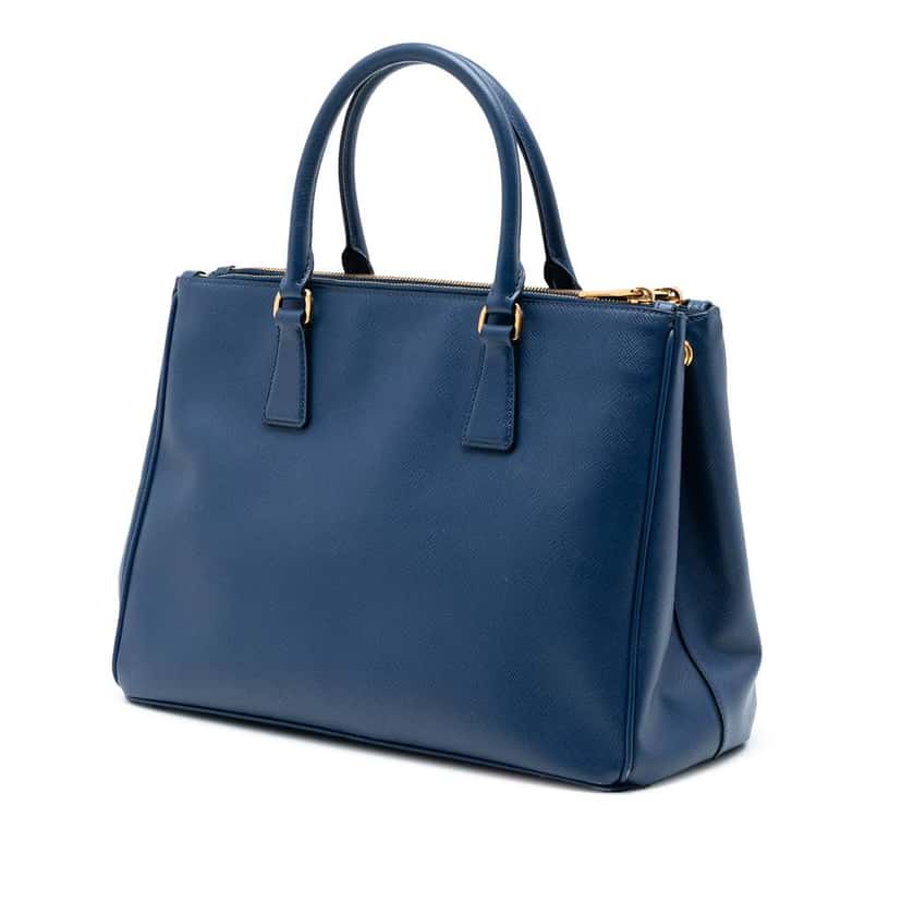 Prada Medium Saffiano Lux Galleria Double Zip Satchel Blue Leather Very good condition - Back View