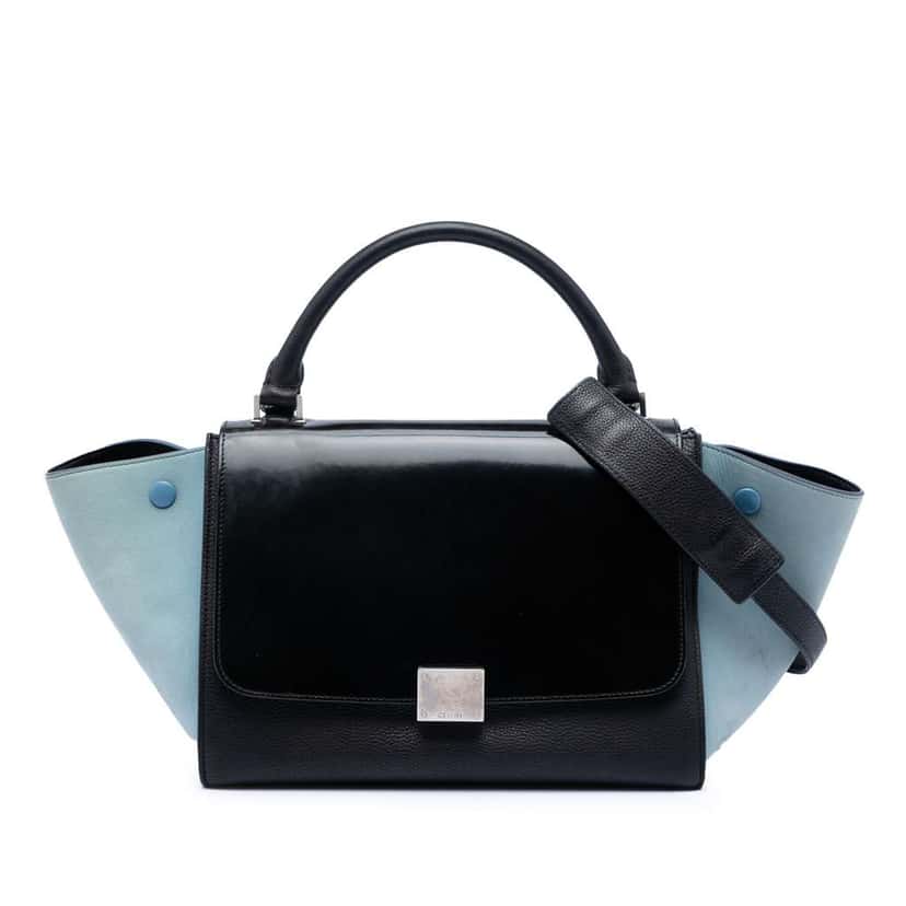 Celine Small Bicolor Leather Trapeze Satchel Black Leather Very good condition - Front View