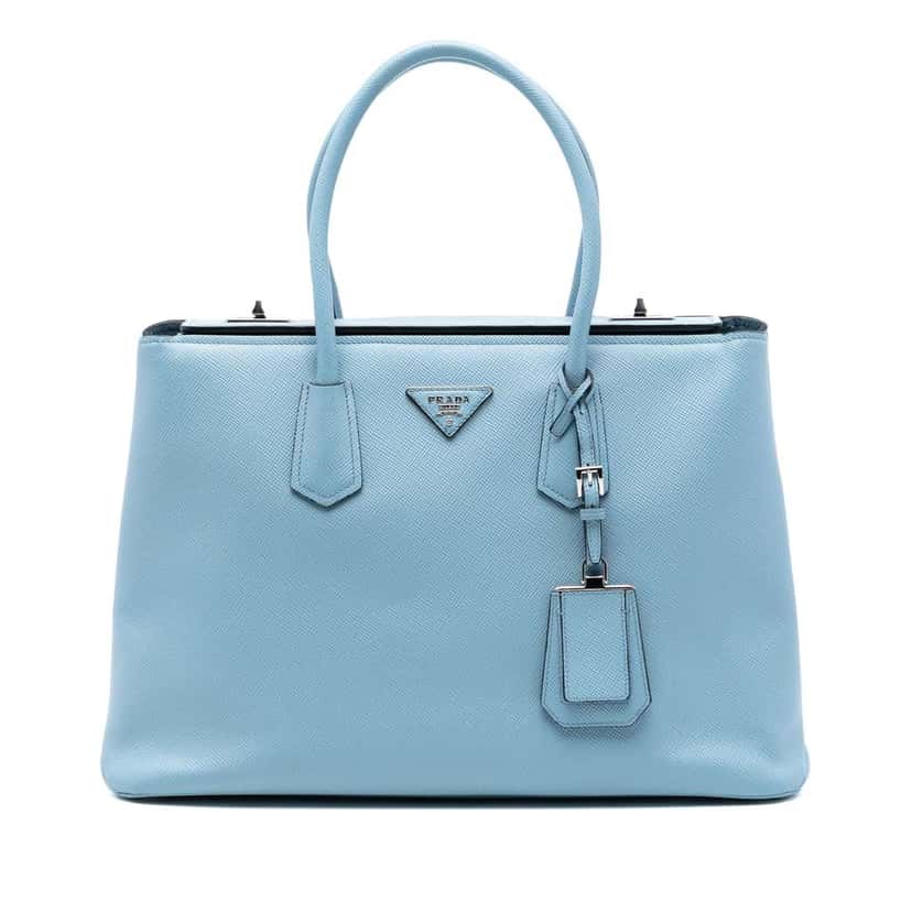 Prada Saffiano Cuir Turnlock Twin Satchel Blue Leather Very good condition - Front View