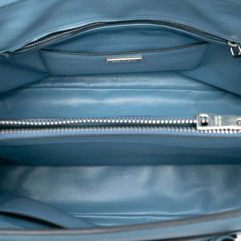 Prada Saffiano Cuir Turnlock Twin Satchel Blue Leather Very good condition - Model View