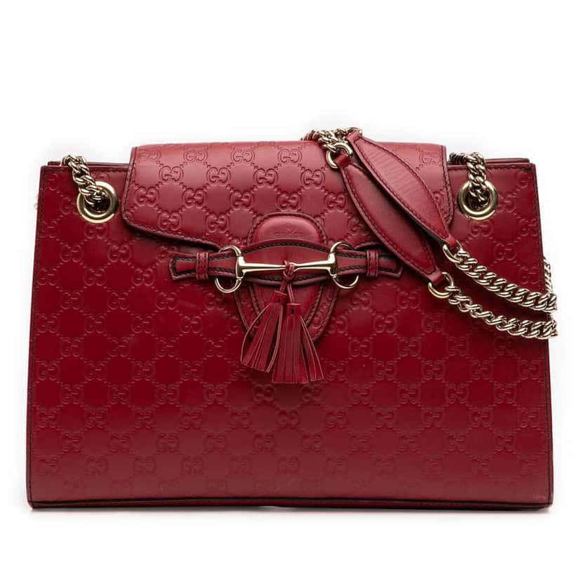 Gucci Large Guccissima Emily Shoulder Bag Red Leather Very good condition - Front View